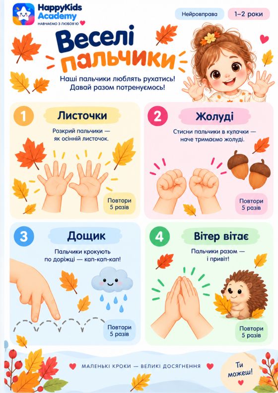 Сторінка збірника: «Веселі пальчики» — нейровправа для 1–2 років